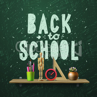 Back to school template with schools workspace supplies, vector illustration.
