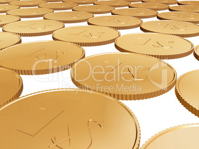 gold 1$ coin carpet on white