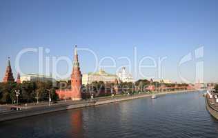 Kremlin tower,  quay and river