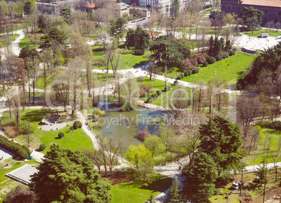 Retro look Milan aerial view