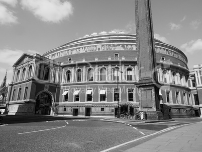 Black and white Royal Albert Hall in London