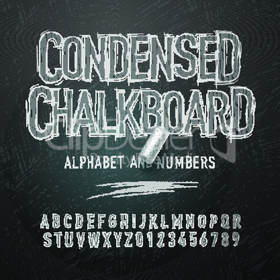 Condensed chalk alphabet letters and numbers, vector illustration.