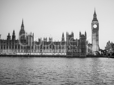 Black and white Houses of Parliament in London