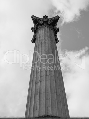 Black and white Nelson Column in London