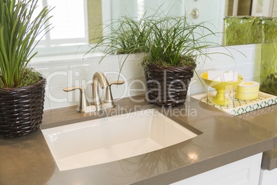 New Modern Bathroom Sink, Faucet, Subway Tiles and Counter