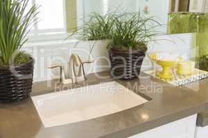 New Modern Bathroom Sink, Faucet, Subway Tiles and Counter