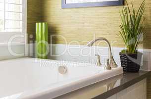 New Modern Bathtub, Faucet and Subway Tiles
