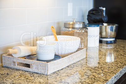 Marble Kitchen Counter Top, Subway Tile Backsplash and Baking Ac