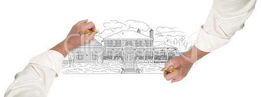 Male Hands Sketching A Beautiful House