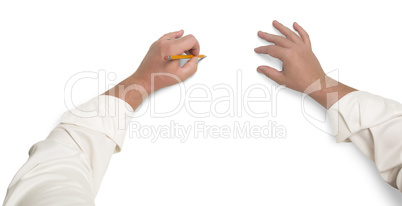 Male Hands Sketching With Pencil on White