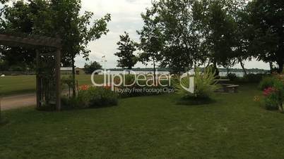 Garden, trees and beach, landscape.