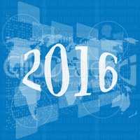 happy new year 2016 on business digital touch screen