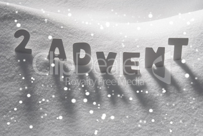 White Word 2 Advent Means Christmas Time On Snow, Snowflakes