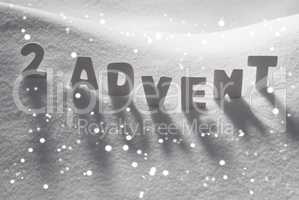 White Word 2 Advent Means Christmas Time On Snow, Snowflakes