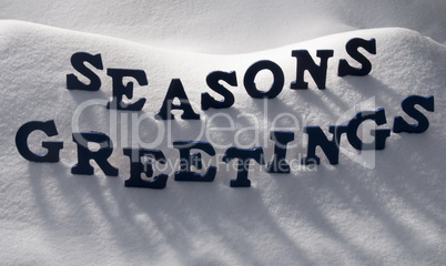 Blue Word Seasons Greetings On Snow