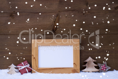 Frame With Red Christmas Decoration, Copy Space, Snowflakes