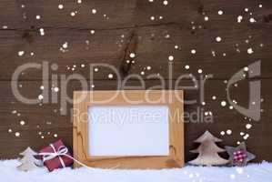 Frame With Red Christmas Decoration, Copy Space, Snowflakes