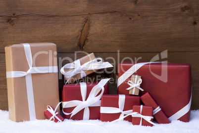 Red Christmas Gifts And Presents With White Ribbon