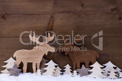 Christmas Decoration, Moose Couple In Love, Snow And Trees