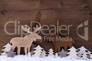Christmas Decoration, Moose Couple In Love, Snow And Trees
