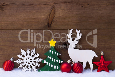 Christmas Decoration, Reindeer, Snow, Green Tree, Balls