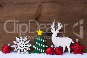 Christmas Decoration, Reindeer, Snow, Green Tree, Balls