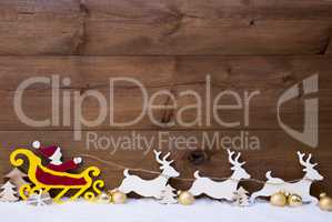 Santa Claus Sled, Reindeer, Snow, Copy Space, Golden Ball