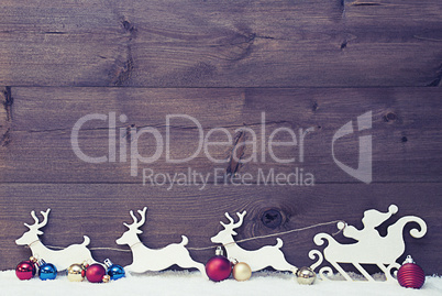 Santa Claus Sled, Reindeers On Snow, Copy Space, Vintage