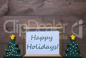 Picture Frame With Christmas Tree And Text Happy Holidays