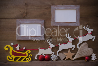Santa Claus Sled And Reindeer, Frame With Copy Space