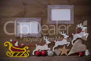 Santa Claus Sled And Reindeer, Frame With Copy Space