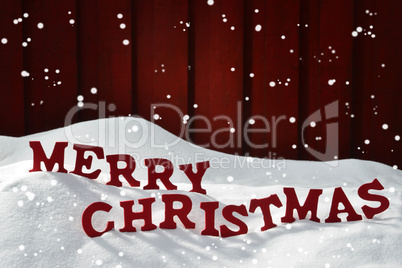 Card With Red Letters Merry Christmas, Snow, Snowflakes