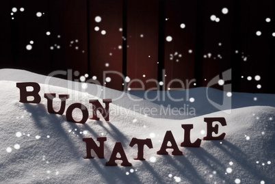 Card WithSnow, Buon Natale Means Merry Christmas, Snowflakes