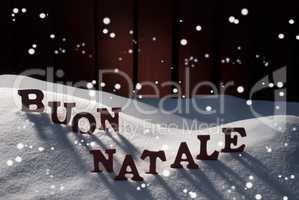 Card WithSnow, Buon Natale Means Merry Christmas, Snowflakes
