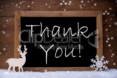 Vintage Christmas Card, Blackboard, Snow, Thank You