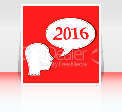 Smiling business woman head with speech bubble,  2016 new year card