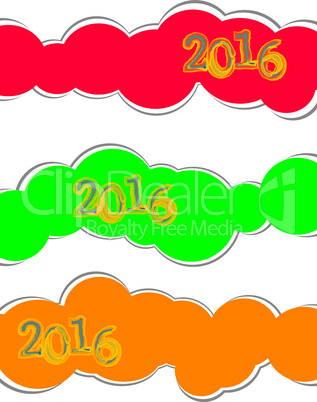 2016 Happy New Year greeting card or background, christmas stickers set isolated on white background