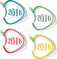 Happy new year 2016 creative greeting card design, Year 2016 stickers set design element isolated on white
