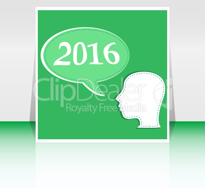 business woman head with speech bubble,  2016 new year card