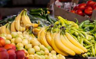 Fresh Organic Banana, Peach, Nectarine And Peppers
