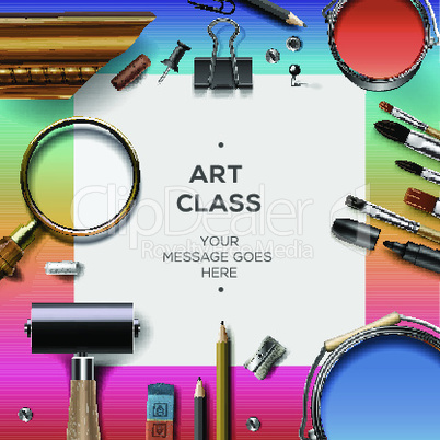 Art class template, creativity concept for artist schools, vector illustration.