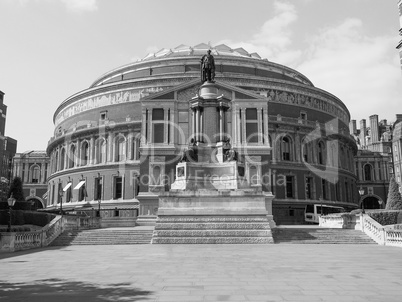 Black and white Royal Albert Hall in London