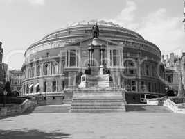 Black and white Royal Albert Hall in London