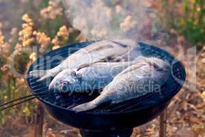 Sea Bream Fish Grilling On BBQ