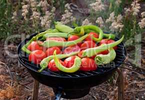 Tomato and Peppers Fish Grilling On BBQ