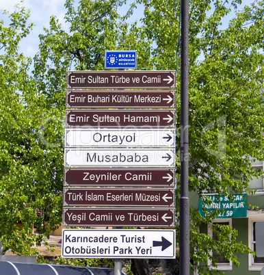 Touristic Directional Signs In Bursa, Turkey