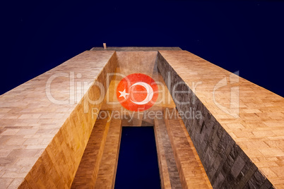 Canakkale Martyrs' Memorial At Night With Turkish Flag