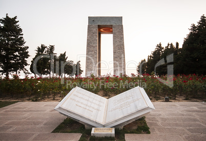 Canakkale Martyrs' Memorial At Sunset With Turkish Flag