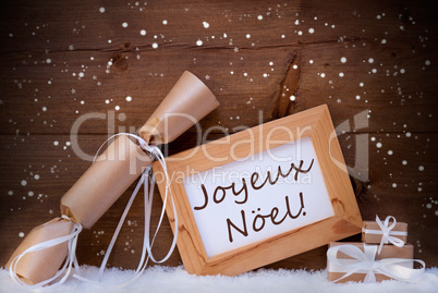 Gift With Text Joyeux Noel Mean Merry Christmas, Snowflake, Snow