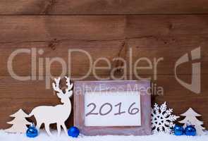 Christmas Card With Blue Decoration, 2016, Snow